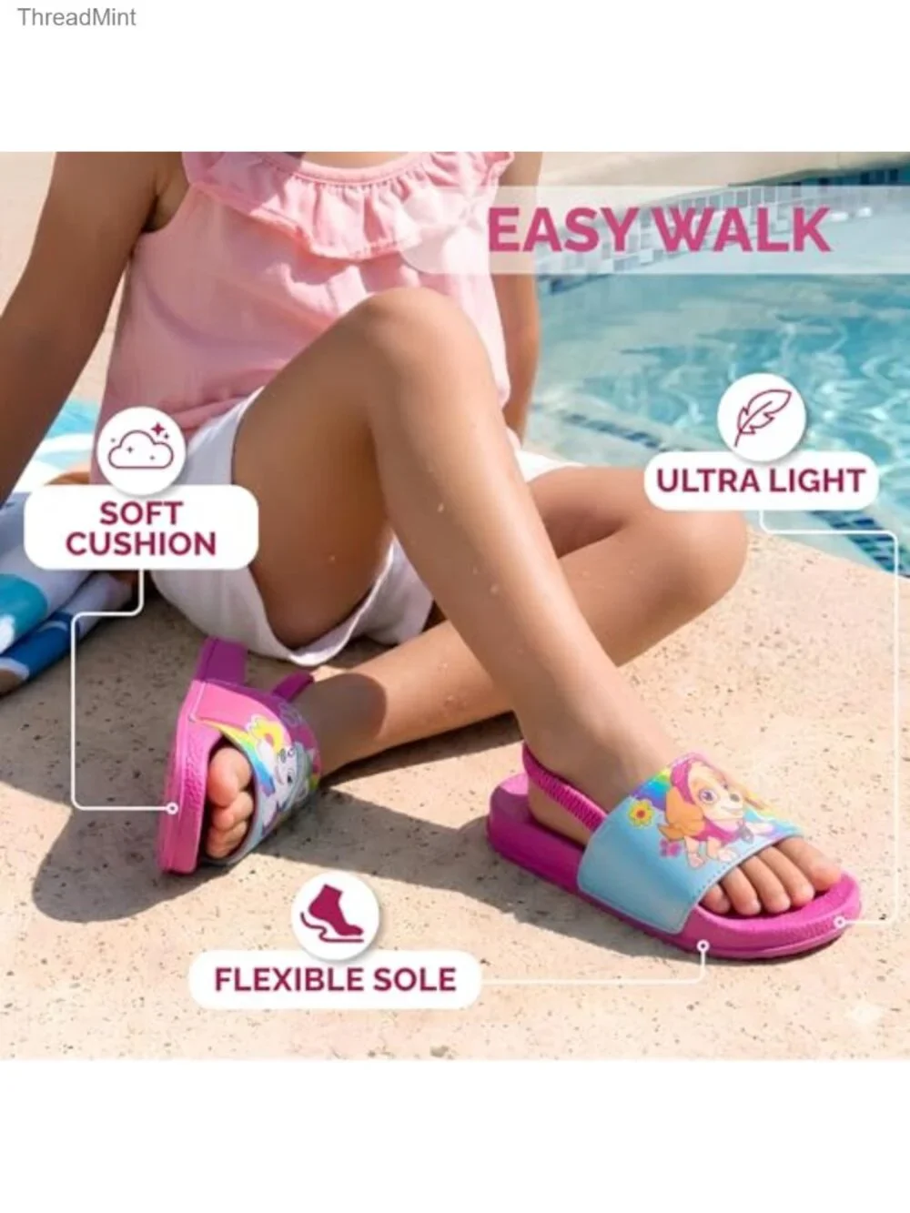 Paw Patrol Girls Summer Beach Slides Sandals Toddler Little Kid Backstrap